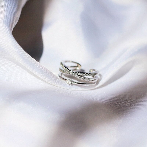 Layered X Crystal Solitaire Ring