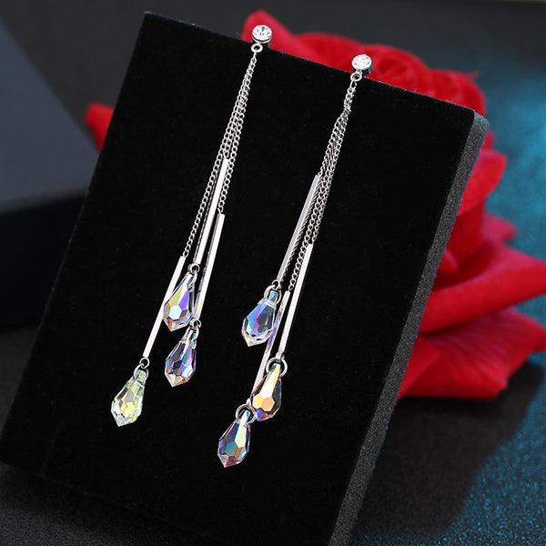 Crystal Teardrop Tassel Earrings