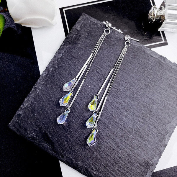 Crystal Teardrop Tassel Earrings