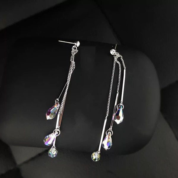 Crystal Teardrop Tassel Earrings