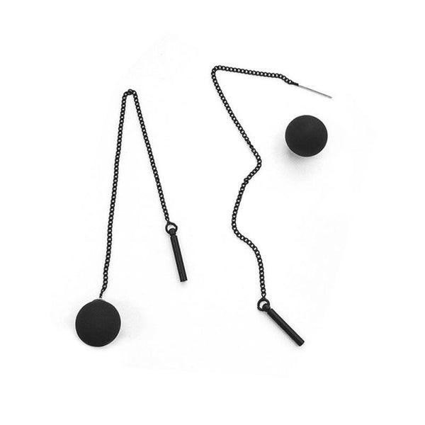 Long Tassel Black Ball Dangle Threader Earrings