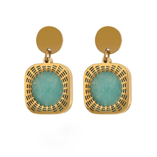 Green Aventurine Geometric Dangle Earrings