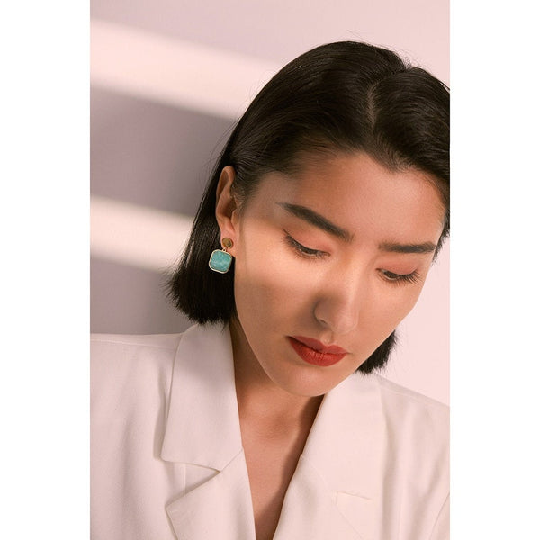 Green Aventurine Geometric Dangle Earrings