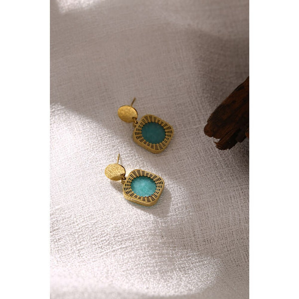 Green Aventurine Geometric Dangle Earrings