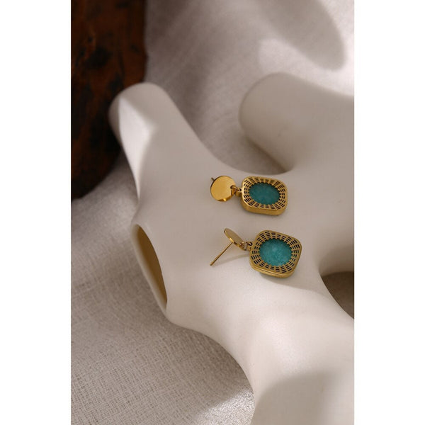 Green Aventurine Geometric Dangle Earrings