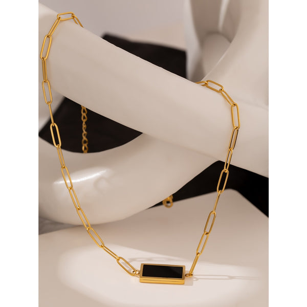 Black Rectangle Pendant Necklace