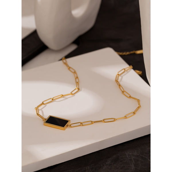 Black Rectangle Pendant Necklace