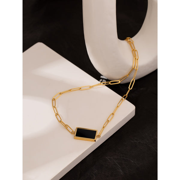 Black Rectangle Pendant Necklace